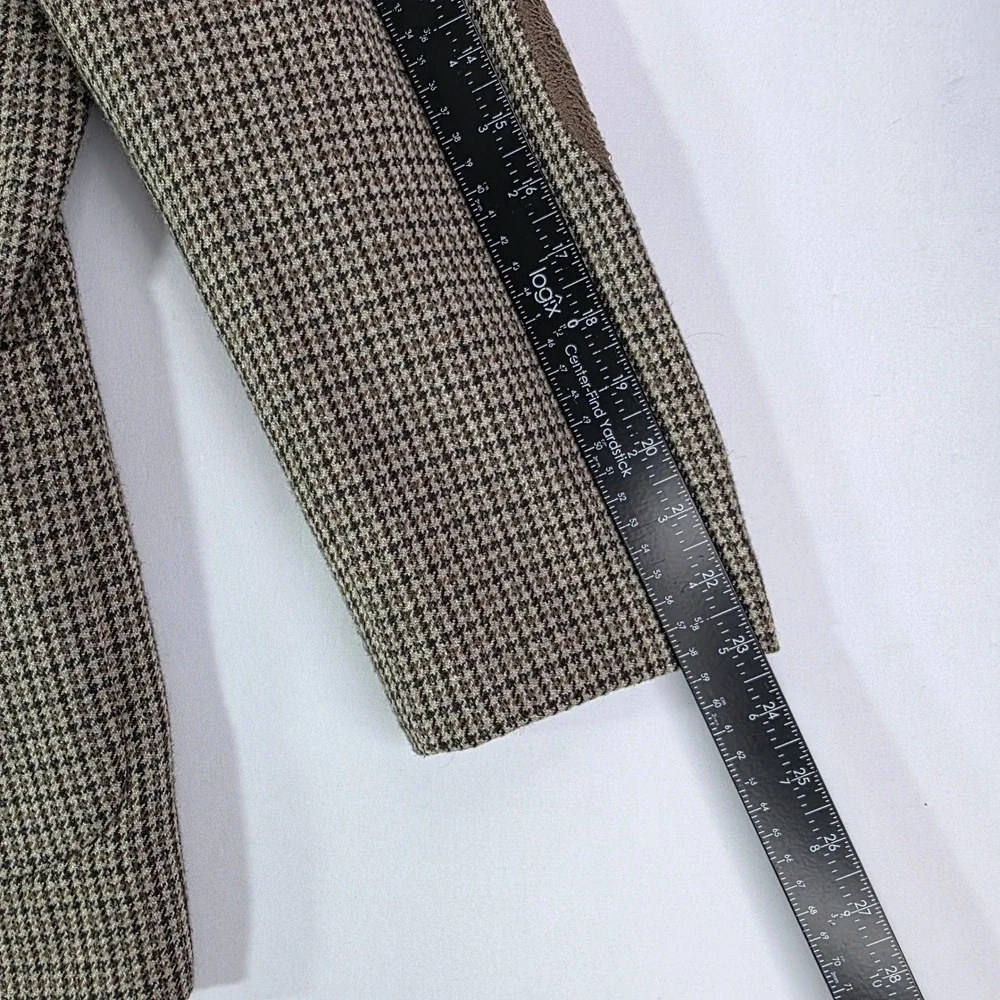 Gibbon New Fashion Houndstooth Blazer Brown Tan Elbow Patches Mens L Sport Coat
